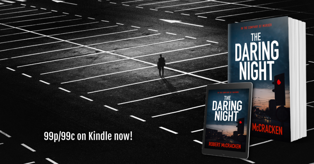 Image of man in empty car park used to illustrate the covers of Robert McCracken's The Daring Night
